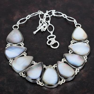 Black Mother of Pearl Necklace Gemstone Jewelry 925 Sterling Silver Adjustable Chain Necklace Handmade Necklace Gifts for Women Boho Jewelry