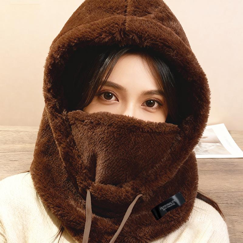 Thick Winter Plush Mask Hat - Elastic Drawstring Closure, Lightweight and Warm for Cycling, Skiing, and Outdoor Sports Provides Warmth