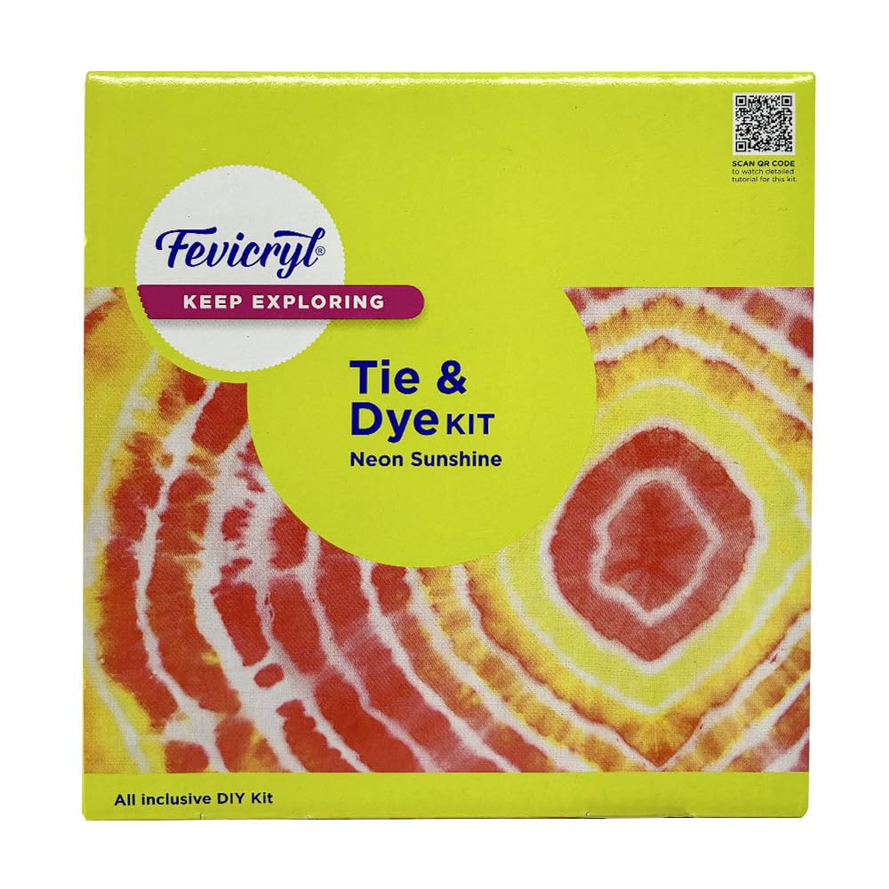 

Fevicryl Tie & Dye Neon Kit Fabric DIY Craft Set for Beginners & Gifting with 2x15ml Neon Colors, 21x21 Inch Fabric