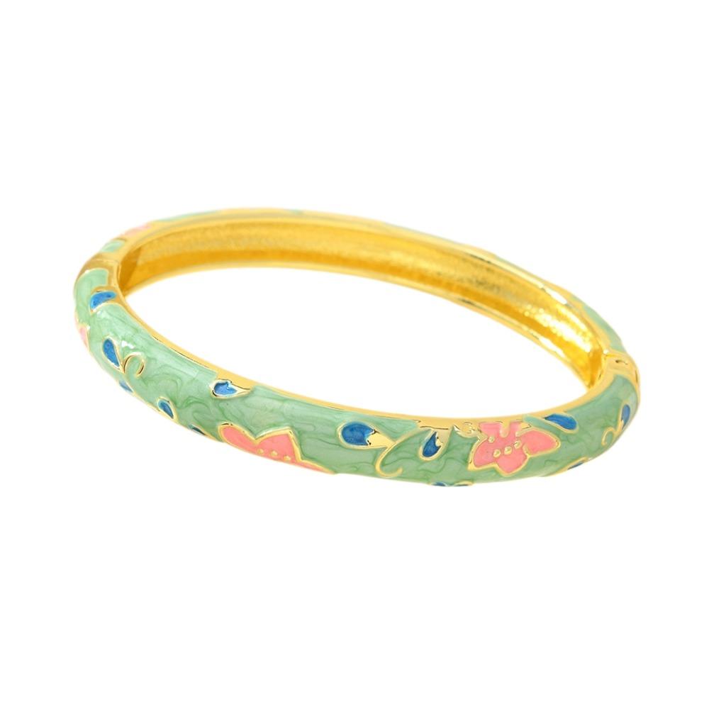 

Colorful Chinese Flower Bangle Peony with Leaf Women s Hand Bracelet Ladies зелёный