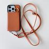Card Holder Phone Case IPhone 16/17 ProMax Litchi Texture Full Body With Strap