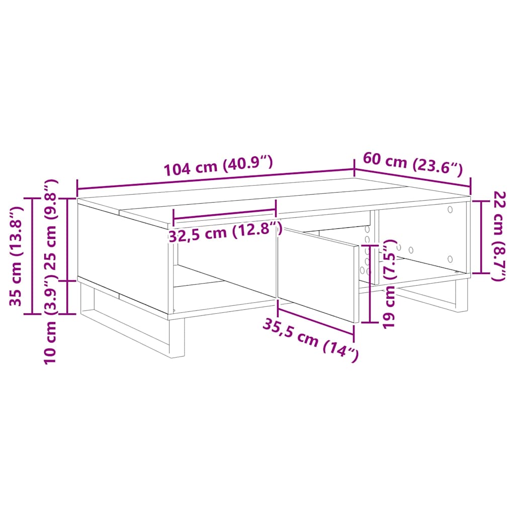 Coffee Table Black Oak Look 104 x 60 x 35 cm Wood Based Panel