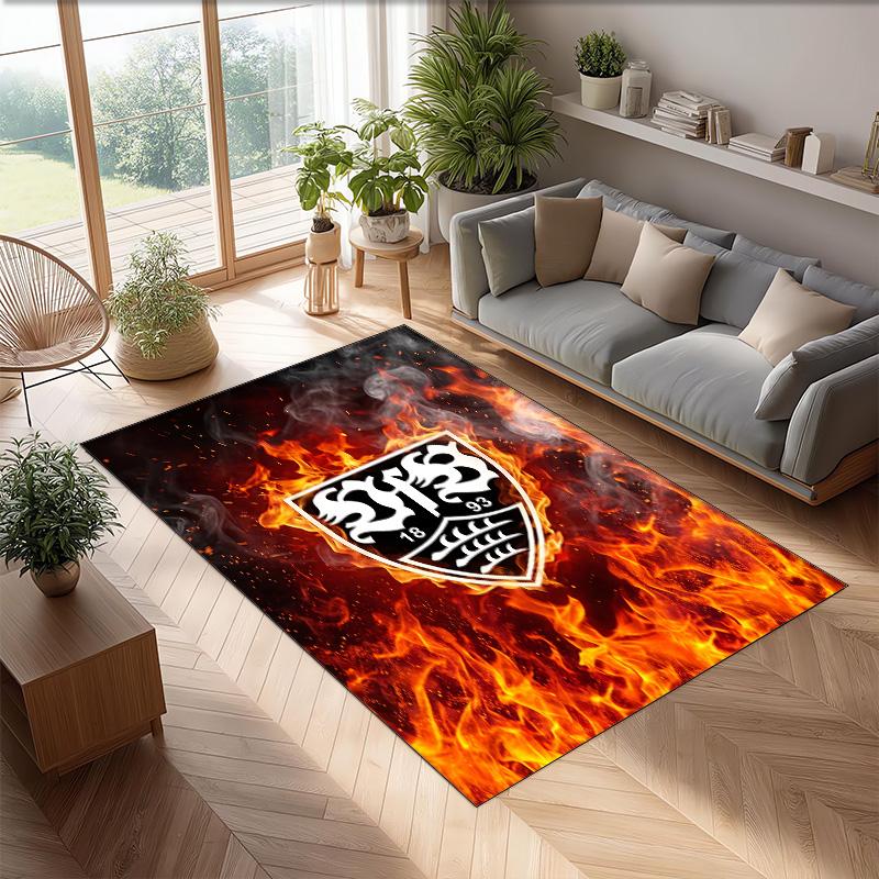 VfB Stuttgart Football Print Crystal Velvet Rug, Comfortable Water Absorbent Non Slip Indoor Floor Carpet