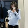 Felpa con cappuccio da donna autunnale in cotone elasticizzato con tasche e zip per abbigliamento casual