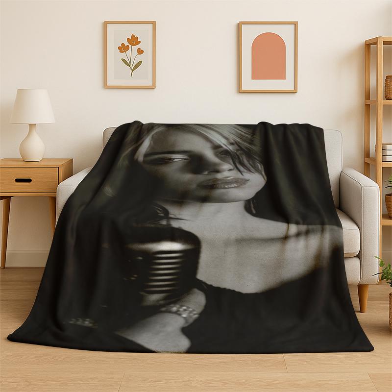 3D Billie Eilish Singer Star Flannel Blanket Soft Warm Throw Blanket for Bedroom Living Room Bed Travel Camping Picnic Gift