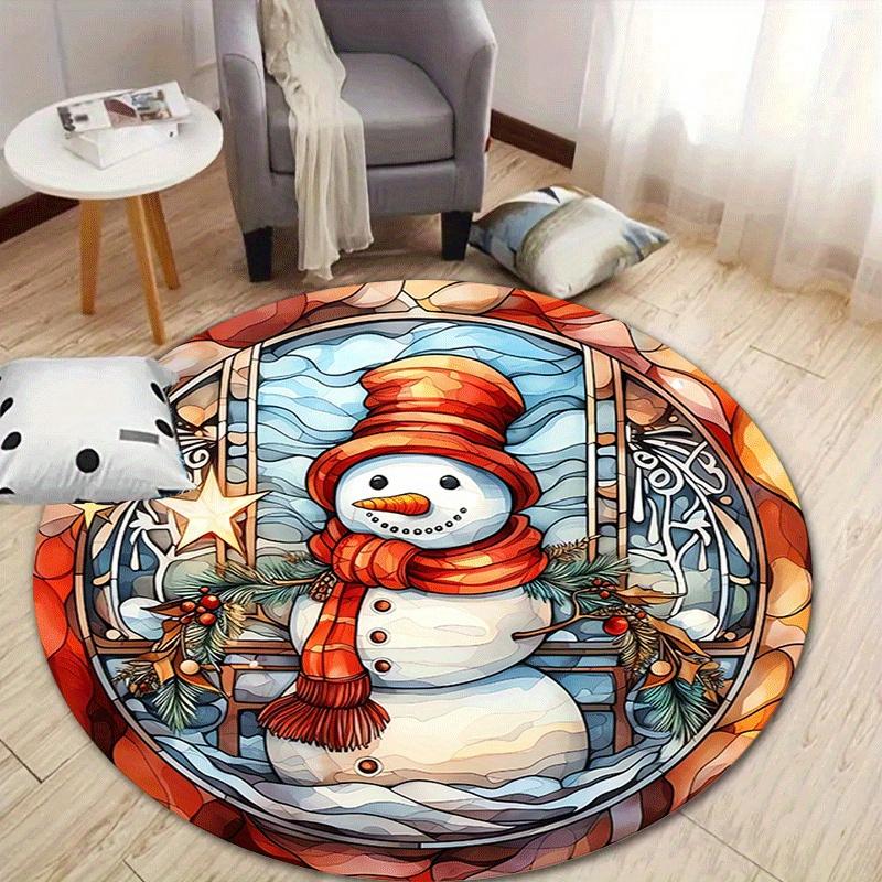 

1pc Soft, Absorbent & Non-Slip Cute Snowman Round Rug, Perfect for Entryway, Living Room, Bedroom Decor, Machine Washable Flannel Memory Foa 80cm by 80cm