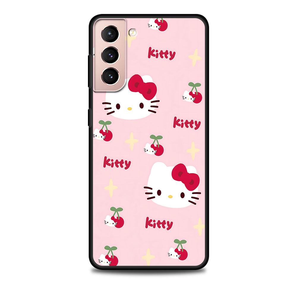 Hello Kitty Kawaii KT Cat Case for Samsung Galaxy S23 S10e S10 S21 FE S22 S9 S24 Ultra S20 Plus Soft Black TPU Phone Cover