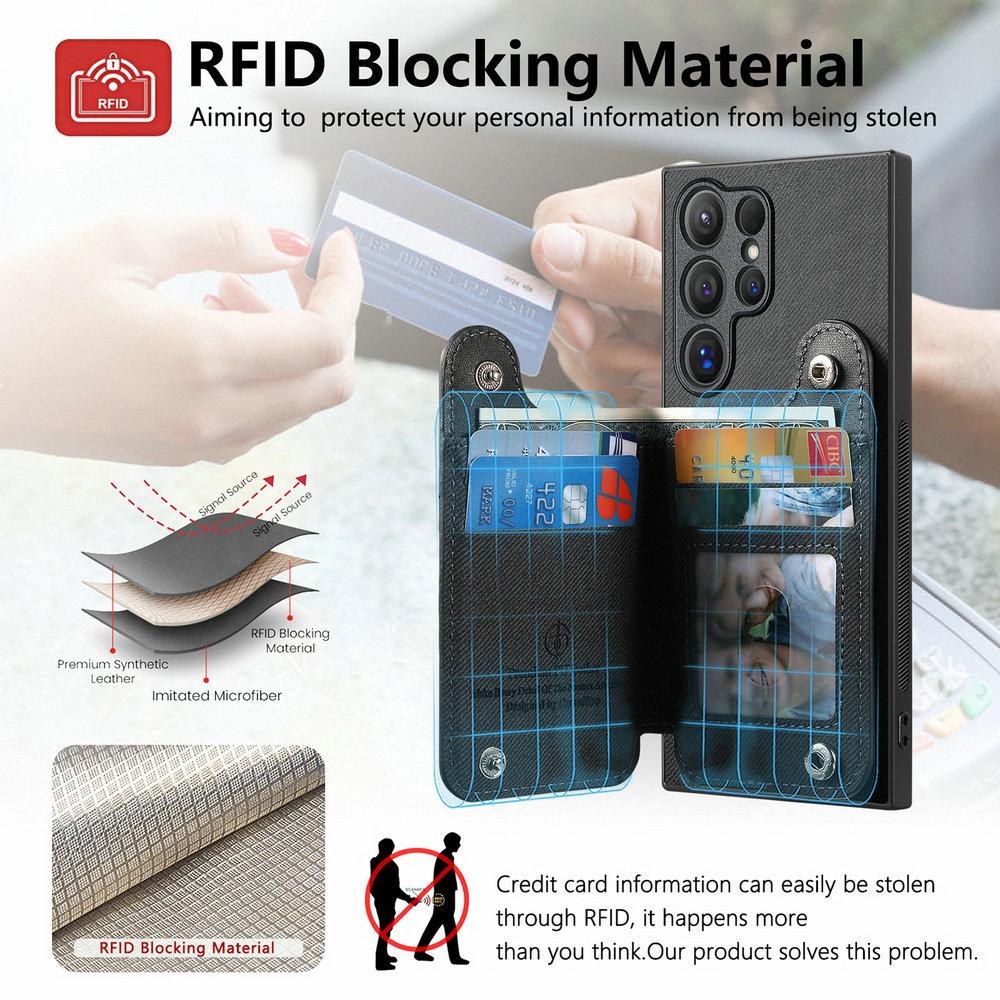 Wallet Double Button Magnet Leather RFID Card Case for Samsung Galaxy S26 Ultra S25 S24 S23 S22 S21 Plus S 26 Edge 25 FE 24 Etui