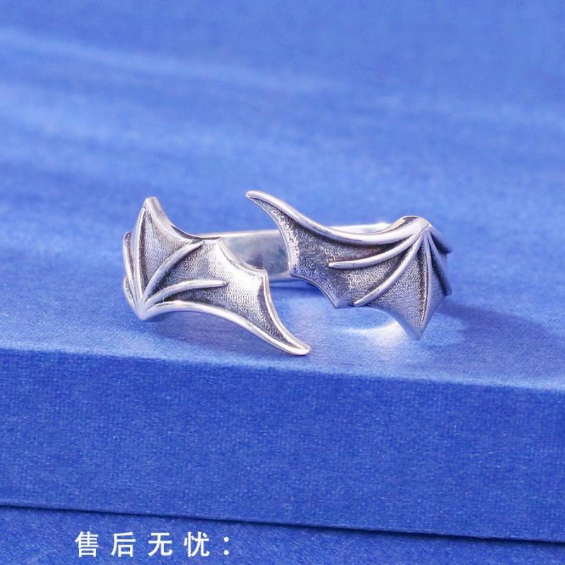 Adjustable Open Ring Men Women Vintage Gothic Wing Design Plated Unisex Statement Jewelry