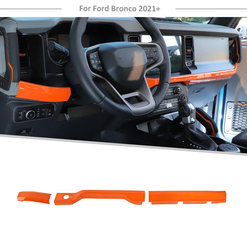 3x Center Console Dashboard Cover Trim Decor Bezels For Ford Bronco 2021+ Orange