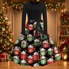 Women's Casual Fashion Christmas Print Round Neck Vintage Dress for Holiday Parties