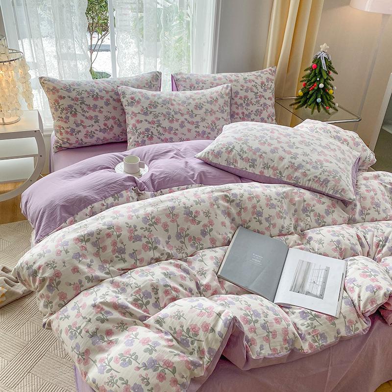 JOYBLISS 4-piece Cartoon Heart-shaped Plant Floral Print Set, Quilt Covers, Bed Sheets and Pillowcases (no Padding), Suitable for Bedroom