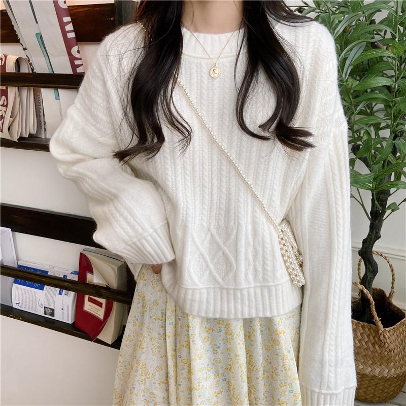 Sweaters Women Autumn and Winter Outer Wear Loose Knitted Sweater Solid Color Pullover Twist Bottoming Top
