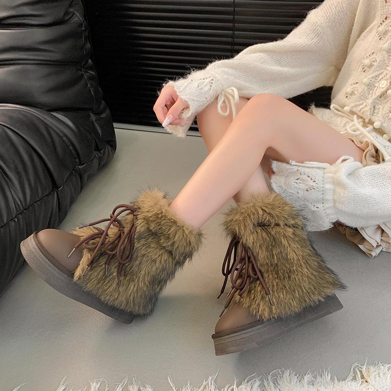Fashion Trend Fleece Thickened Heightened Thick-soled Snow Boots Women's 2025 New Winter Warm Fluffy Women's Cotton Boots