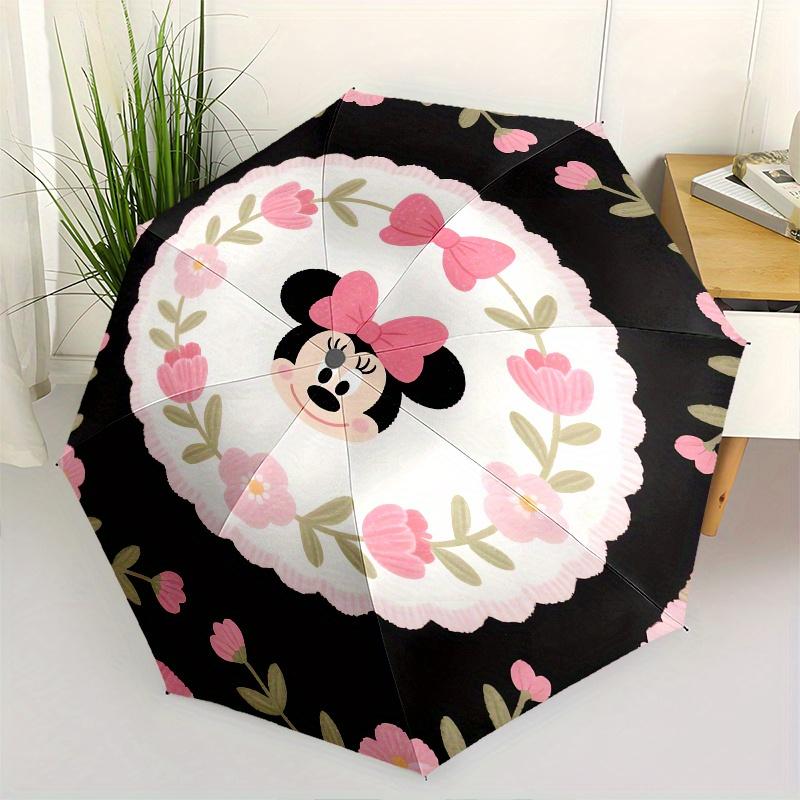 

Minnie Mouse, Floral Wreath Automatic Opening and Closing Umbrella, Compact Travel Umbrella, Lightweight and Portable, Suitable for Beach Co