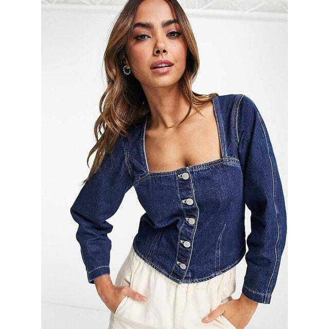

Синяя джинсовая блуза с квадратным вырезом Levi s средней потертости