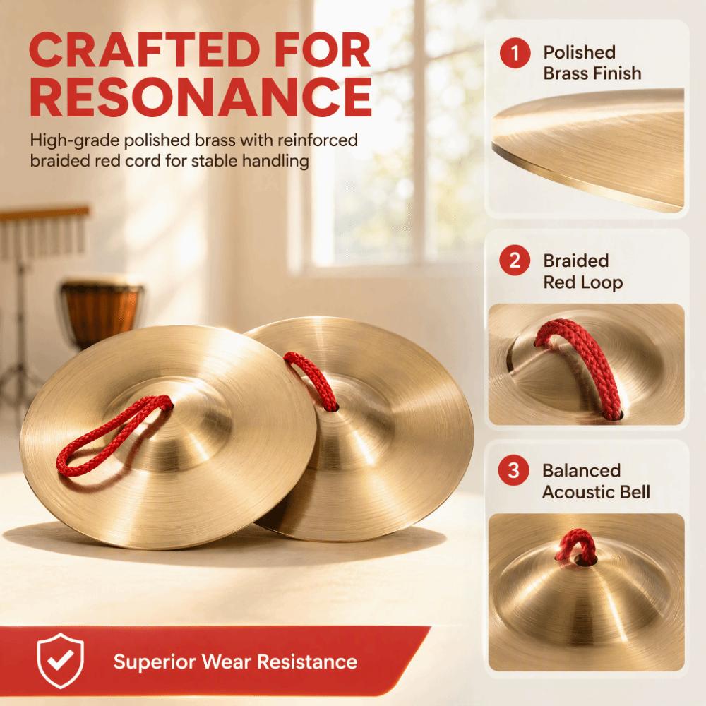 2PCS Brass Color Brass Cymbals Brass Material Hand Cymbals Percussion Instrument  Rhythm Practice