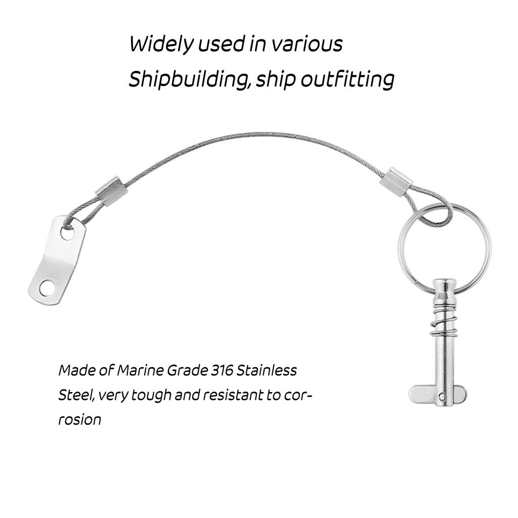6.3mm Quick Release Pin with Lanyard for Boat Bimini Top Deck Hinge 316 Stainless Marine Hardware with Drop Cam Spring