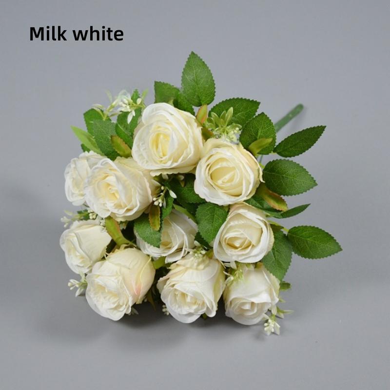 

10 Heads Silk Artificial Rose Flower Bridal Bouquet Wedding Floral Arrangement Material Home Room Table Vase Decor Props молочный белый