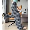 Summer Women's Plaid Wide-Leg Hemp-Like Trousers, High-Waist Comfortable Loose Straight-Leg Floor-Length Pants