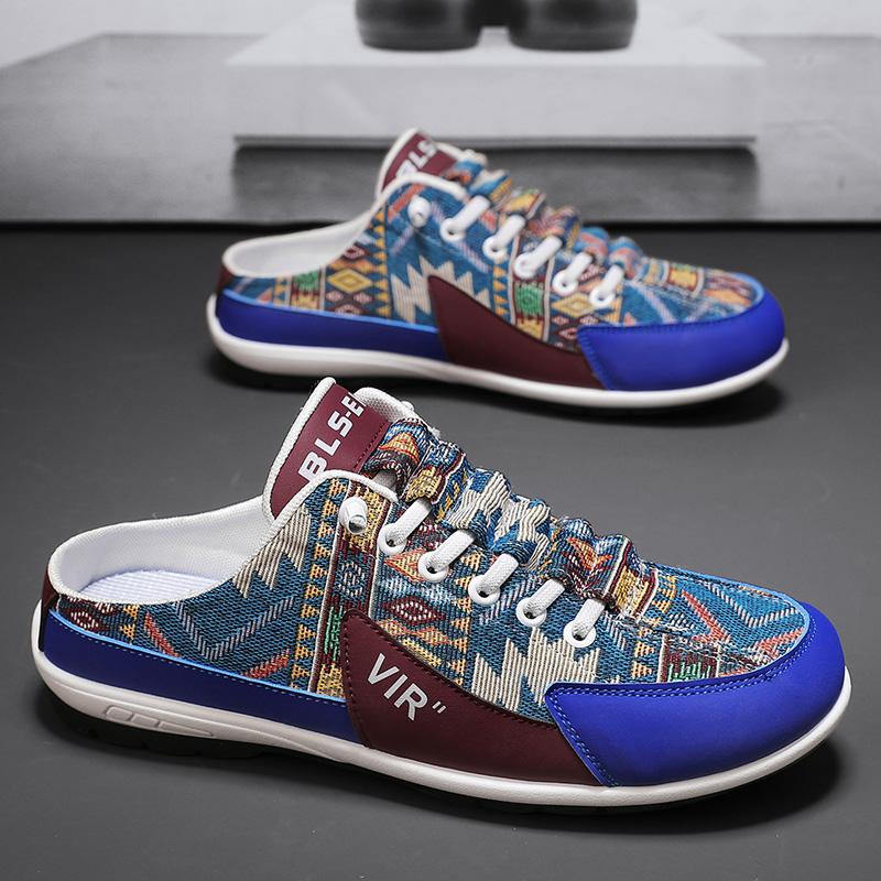 Summer Men Half Slippers Breathable Mens Casual Shoes Lightweight Slip On Man Loafers Fashion Walking Sneakers Lazy Canvas Shoes