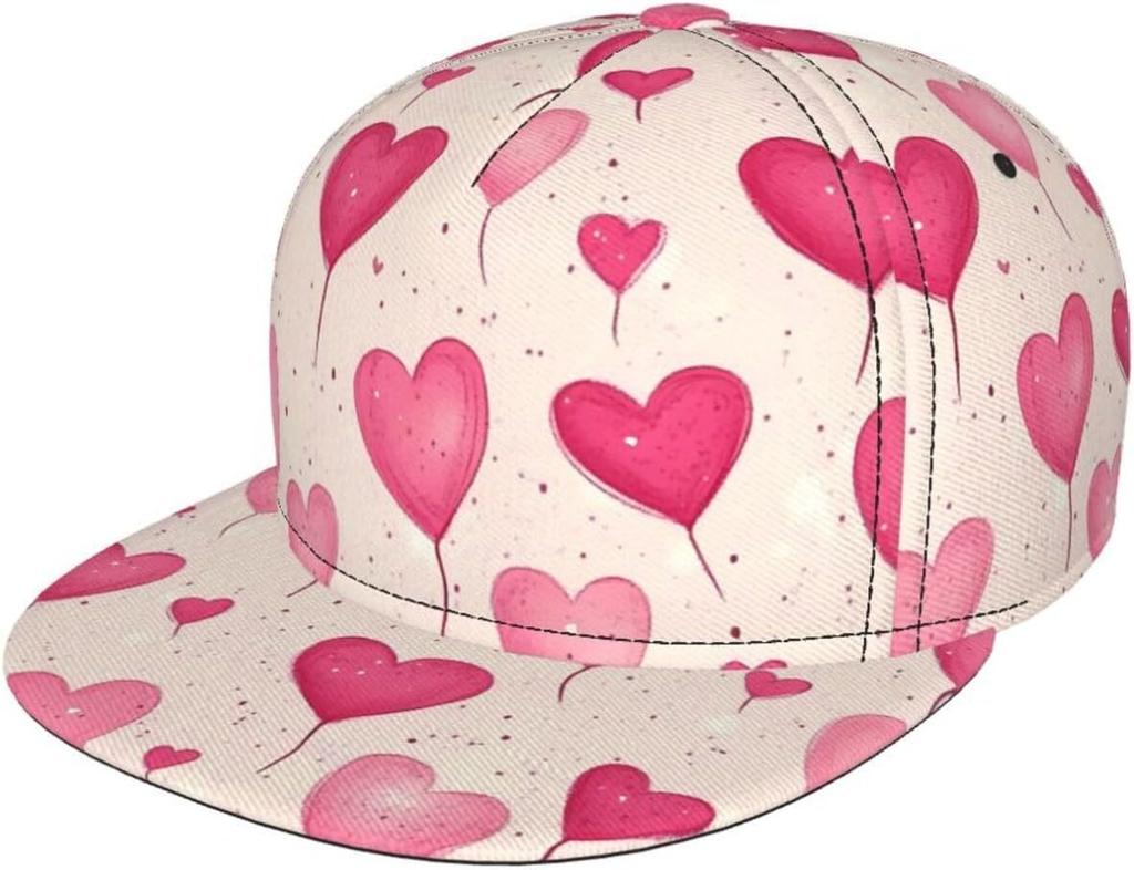 Romantic Pink Heart Patterned Snapback Cap Baseball Cap Men Women Cats Adjustable 3D Printed Snapback Flat Bill Hip Hop Hat