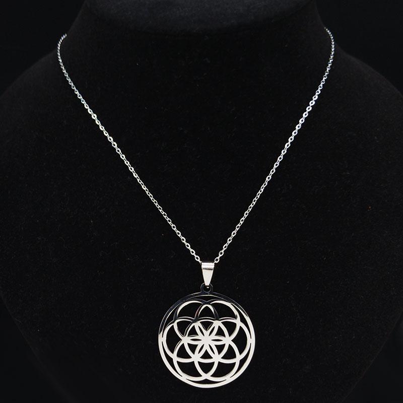 Collana Mandala Fiore della Vita in Acciaio Inossidabile per Donne Uomini Geometria Sacra Seme della Vita Talismano Collana Gioielli joyas