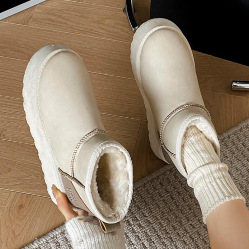 

Winter Round Head Flat Warm/Fleece Sleeve Women s Shoes Solid Color Simple Comfortable Fashion Mid-heel Platform Snow Boots 37