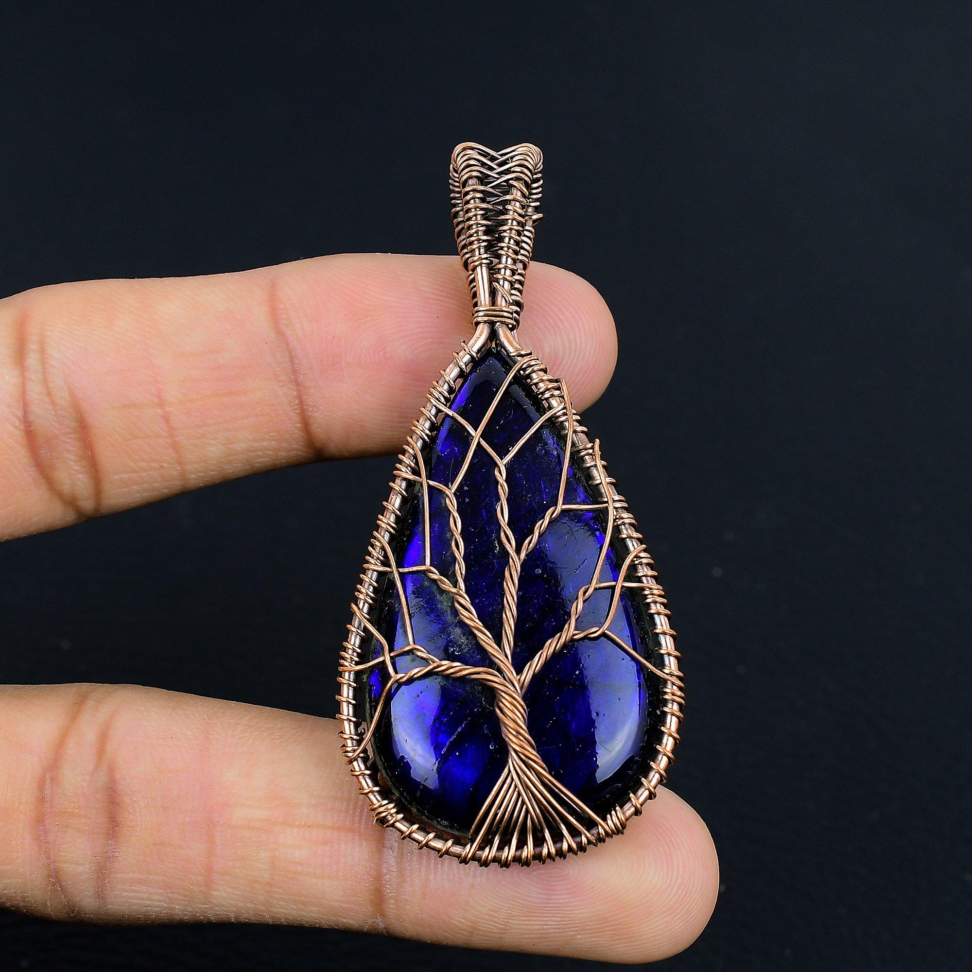 

Украшения из лабрадорита с синим отблеском, кулон, обернутый медной проволокой 999 пробы, украшения из драгоценных камней ручной работы, подарки для жены, совершенно новый кулон 2.55 Inches