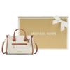 Michael Kors Carine Gold Logo Pendant Classic Print Faux Leather Boston Bag Women Handbags Brown Gray 35F2GCCS2B-150