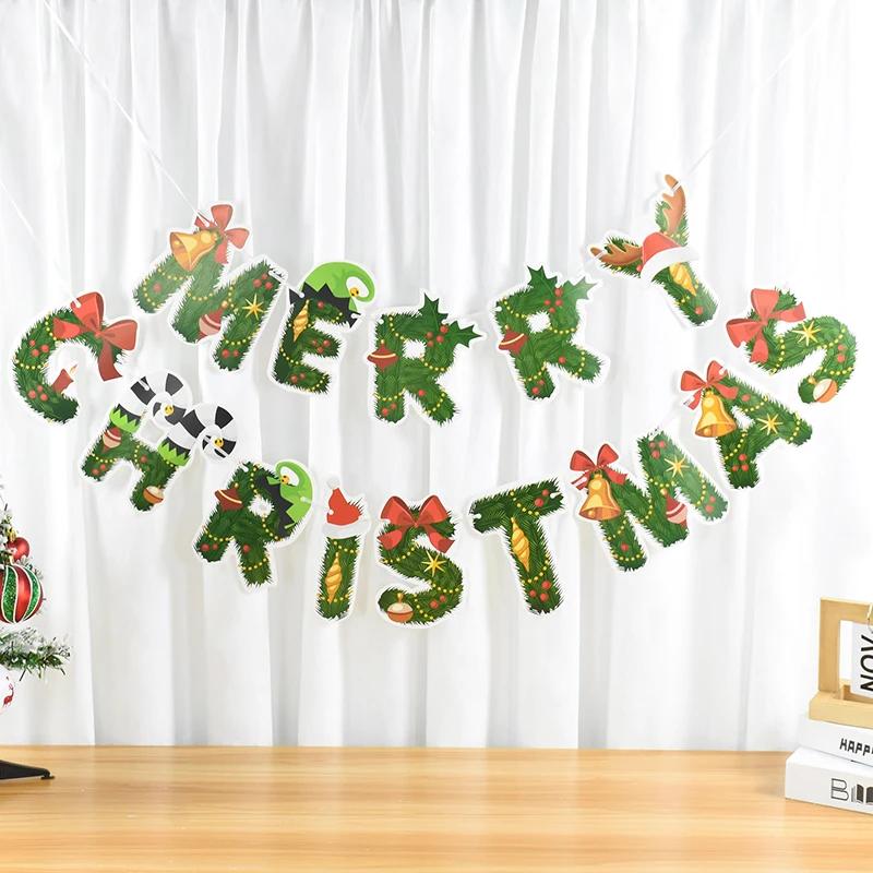 Christmas Bunting Banner Merry Christmas Decoration New Year Hanging Paper Garland for Home Navidad Decor Noel Xmas Party
