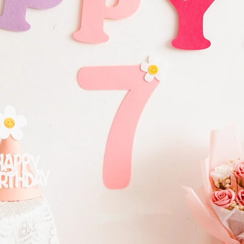 Mori Simple Felt Happy Birthday Party Digital Wall Sticker Baby First Year Party Decoration Photo Props