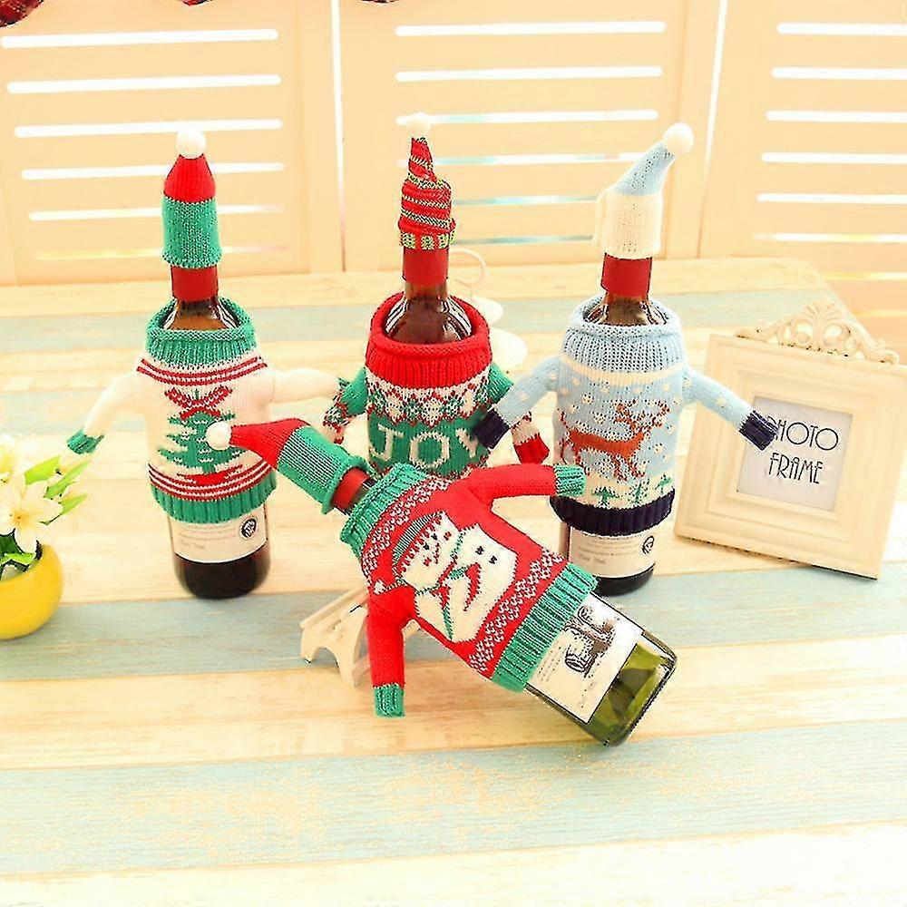 Christmas Wine Bottle Knitted Ugly Sweater Covers Set,thanksgiving Halloween Christmas Gift"
