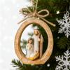 Oval Nativity Hanging Ornament Home Office Christmas Tree Hand-Painted Birth of Jesus Scene Holy Family Holiday Religious Decoration Pendant