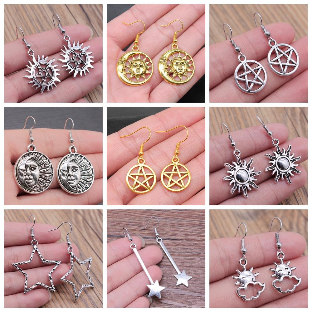 53 styles Inspired Jewellery Fashion Women Gifts Vintage Moon Sun Star Dangle Drop Earrings For Women Statement Wiccan Jewelry