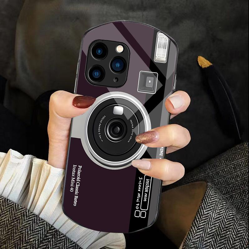 Alte Kamera Rose Lila Für Iphone 11 12 13 14 15 Pro Max Plus Mini 7 8 Se 2020 X Xs Xr Elliptische Gehärtetes Glas Handyhülle