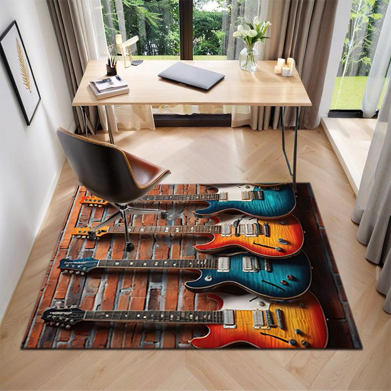

1Pc Electric guitar theme Printed circular carpet, home door mat, outdoor travel protection carpet A2 40x60cm( 15x23in )