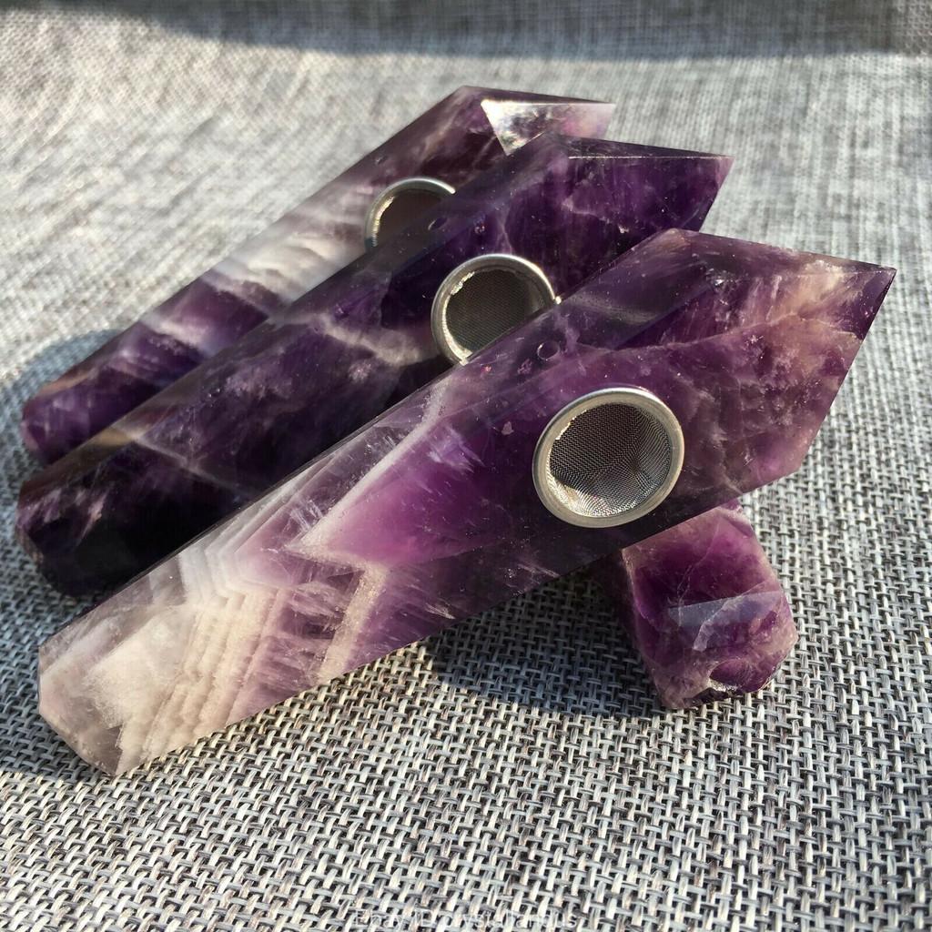 Natural Dreamy Amethyst Smoking Pipes Elegant Quartz Crystal Point Obelisk Wand