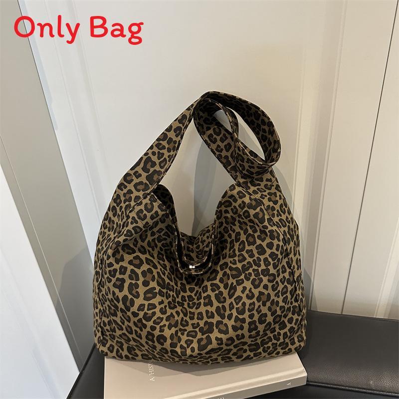Leopard Print Tote Bag With Canvas Interior For Daily Use In Retro European Style