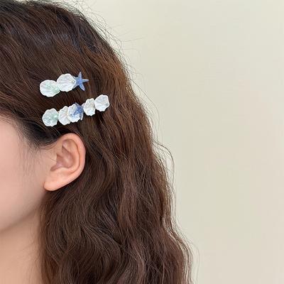 Asymmetric Starfish Shell Pearl Hair Clips Small Fresh Seaside Vacation Style Duckbill Clip Versatile Side Clip Hair Accessory