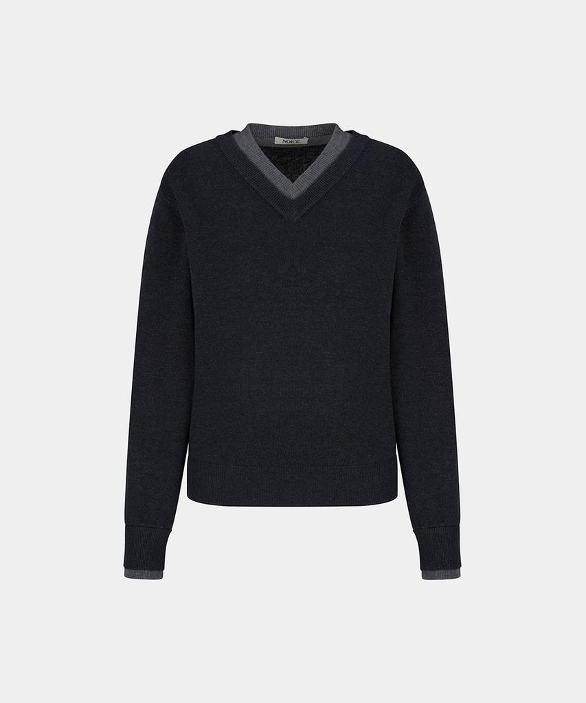 Noiseu W Layerd V-Neck Merino Knit Top - Charcoal