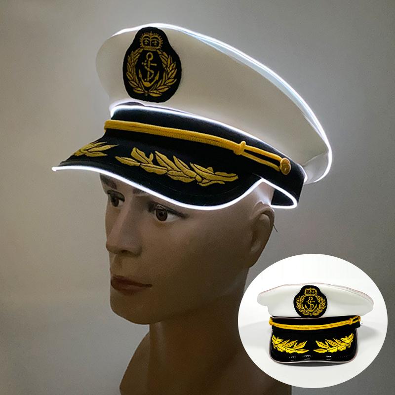 Hot Light Up Navy Hat LED Glowing Captain Cap For Men Women Masquerade Neon Sailors Hat Bar Club Cosplay Costume