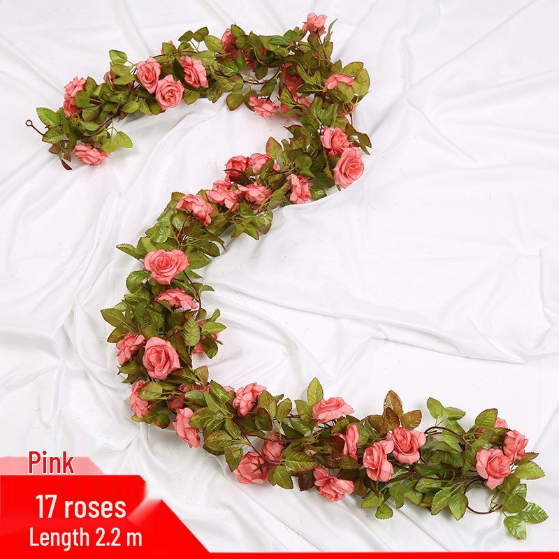 Artificial Rose Vine Ceiling Decor with Rattan for Living Room and AC Pipe Cover