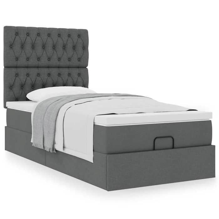 Cadre de lit avec matelas - 90x190 cm - Gris foncé - Rangement sous le lit - Mécanisme de levage hydraulique