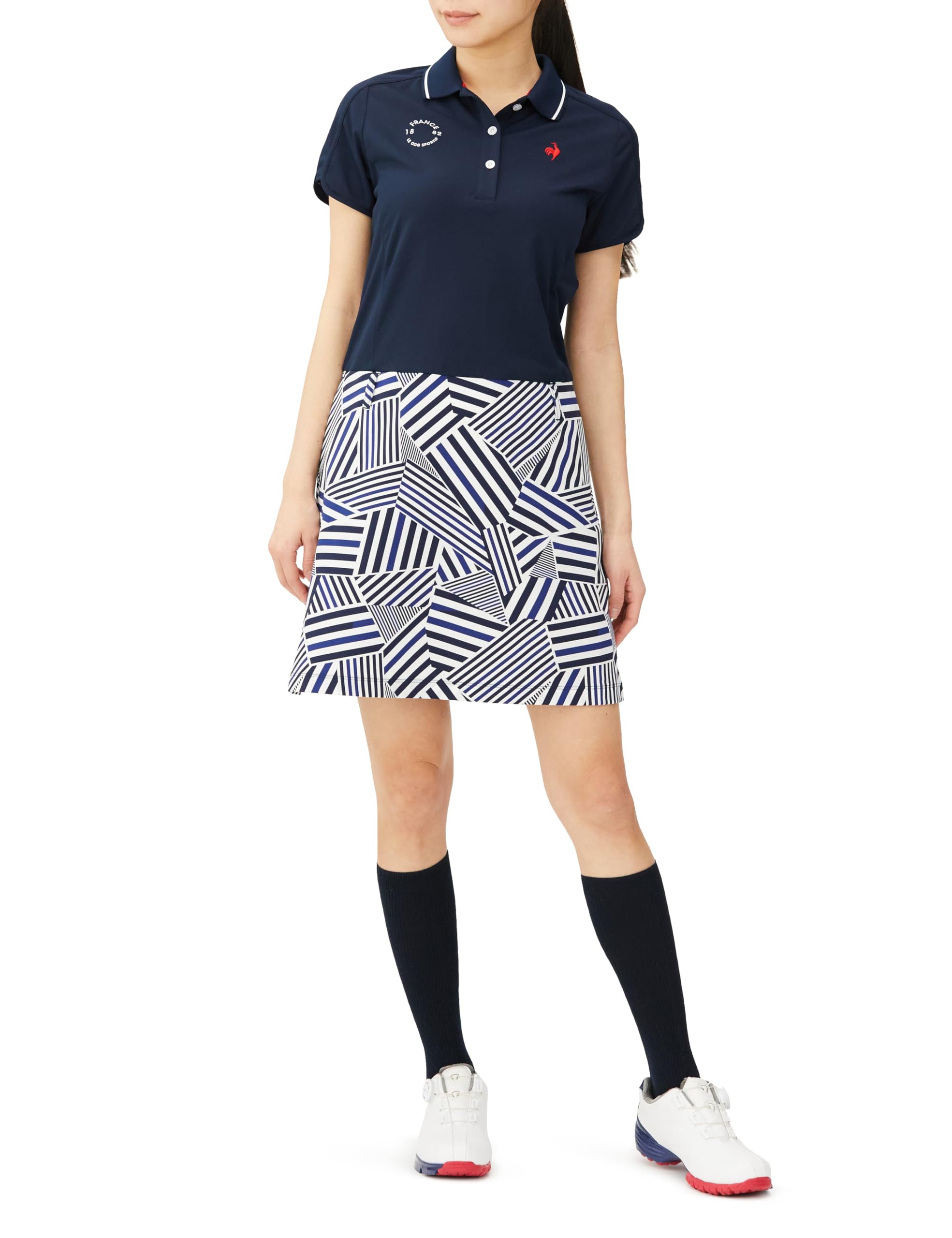 

Coq Sportif One Piece French Border Switching Design Fast Drying Pique Stretch Golf QGWXJJ00 NV00 [Le Golf] Women s (Navy)