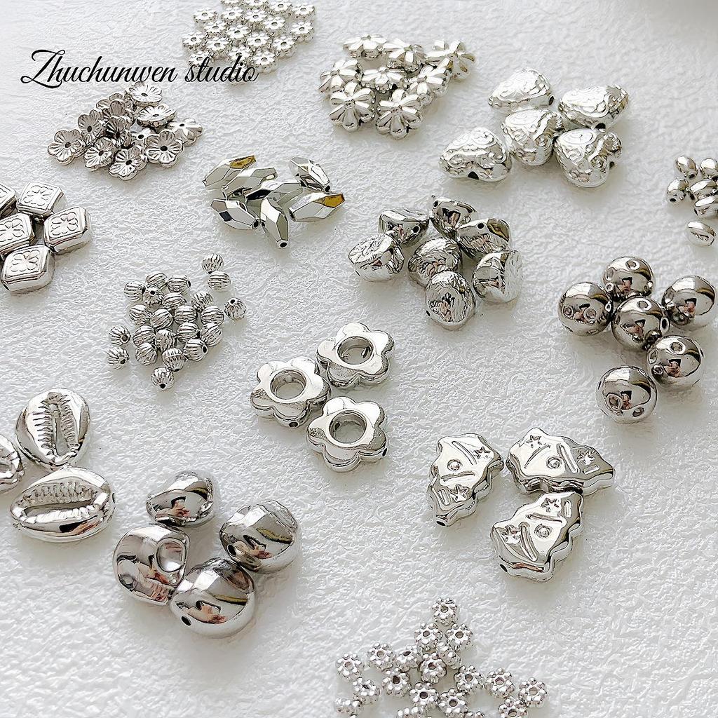 Silver CCB Series: Versatile Spacer Beads - Flower & Heart Designs for DIY Jewelry Making