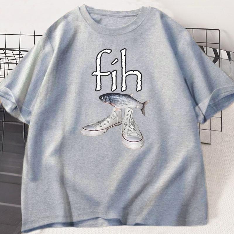 Fih Shoes Misspelled Fish Meme T Shirt Unisex Women Funny Humor Tshirt Y2k Unisexs Designer Clothes Casual Short Sleeve Male Tops