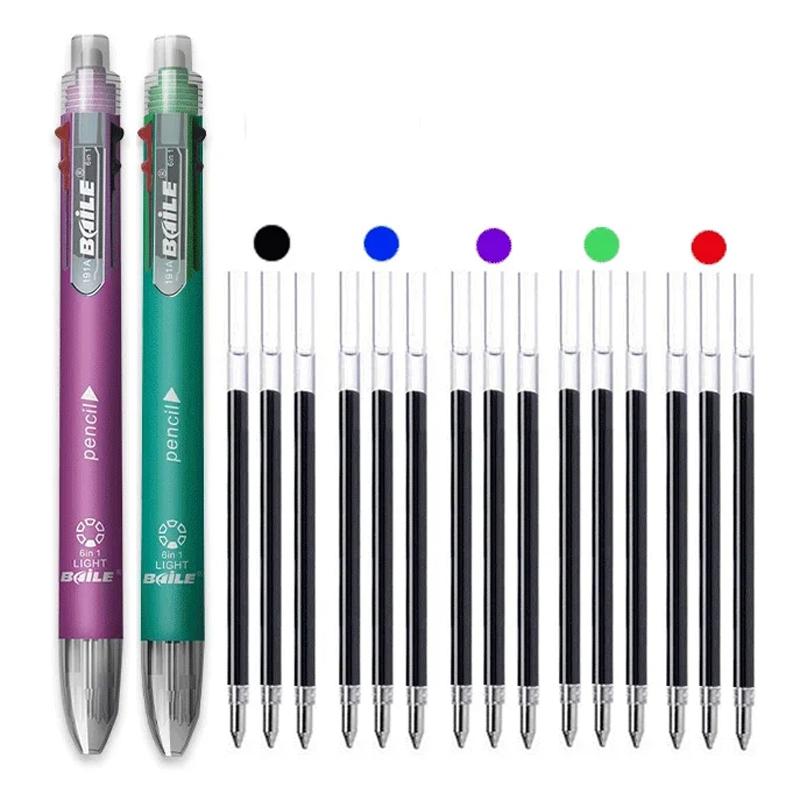 6-in-1 Mehrfarbiger Kugelschreiber-Set Einziehbar 5 Farben und Mechanischer Bleistift in einem Stift Multifunktionsstift Schreibwaren