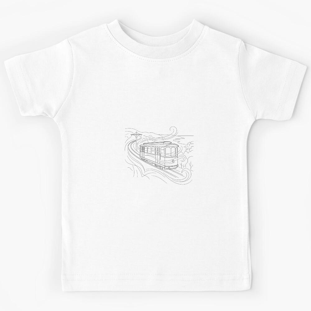 Minimalist Wellington Cable Car Wind Line Art Kids T-Shirt 100