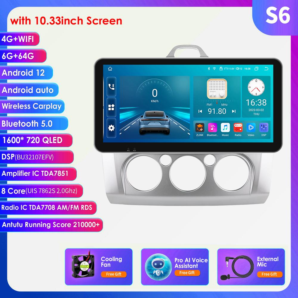 Radio samochodowe 9 "2 Din 4G-LTE WiFi dla Ford Focus Exi MT 2 3 Mk2 Mk3 2004-2011 odtwarzacz multimedialny Android 12 nawigacja GPS inteligentny ekran jednostka główna